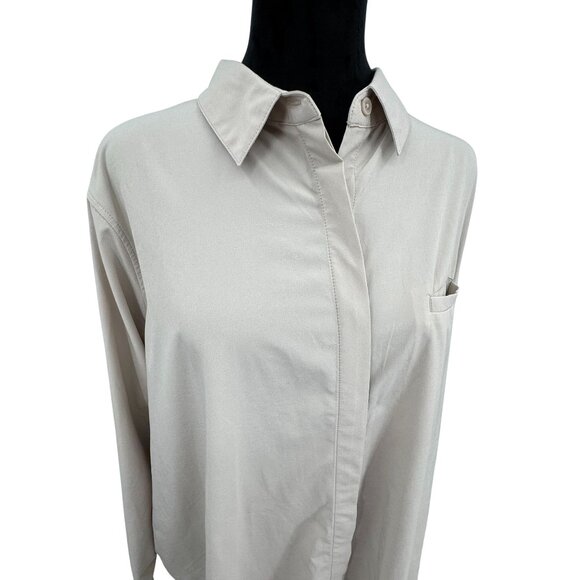 Athleta Urbanite Shirt 2X Women Beige Button Long Sleeve Stretch Career Comfort - Picture 1 of 7